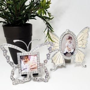 LOT OF X2💖Butterfly Rhinestones Silver Metal Small Picture Frames